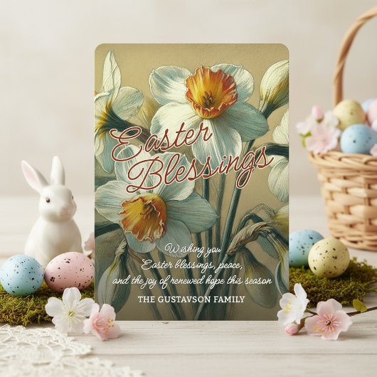 Cartes Pour Fêtes Annuelles Personalized Easter Blessings Daffodil Floral Card