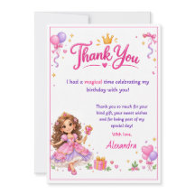 Personalized Princess Birthday Thank You Card for