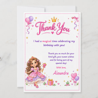 Cartes Pour Fêtes Annuelles Personalized Princess Birthday Thank You Card for
