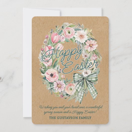 Cartes Pour Fêtes Annuelles Personalized Rustic Easter Floral - Green Script (Devant)