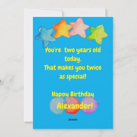 Cartes Pour Fêtes Annuelles Personalized two years old birthday greeting card  (Dos)