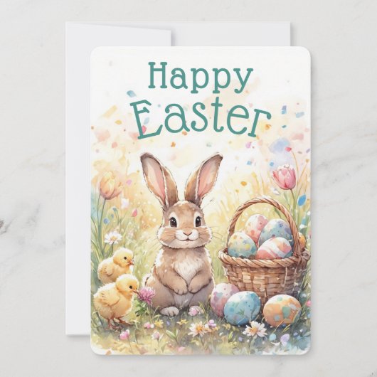 Cartes Pour Fêtes Annuelles Personalized Vintage Bunny Chicks And Easter Eggs (Devant)