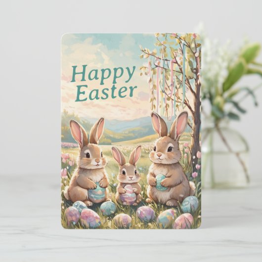 Cartes Pour Fêtes Annuelles Personalized Vintage Easter Floral - Green Script (Debout devant)