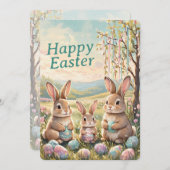 Cartes Pour Fêtes Annuelles Personalized Vintage Easter Floral - Green Script (Devant / Derrière)