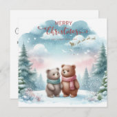 Cartes Pour Fêtes Annuelles Personnalisable deux mignonnes ours dans la forêt (Devant / Derrière)