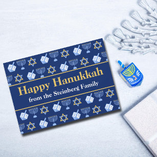 Cartes Pour Fêtes Annuelles Personnalisable Happy Hanoukka Blue Motif Holiday