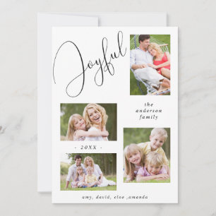 Cartes Pour Fêtes Annuelles Personnalisé 4 Photo Chic Script Joyeux Noir