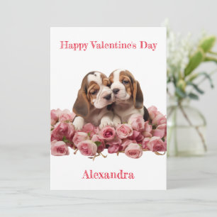 Cartes Pour Fêtes Annuelles Personnalisé Deux Chiots Hound Basset Valentine