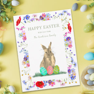 Cartes Pour Fêtes Annuelles Personnalisé Joyeuses Pâques Lapin Mignon Aquarell