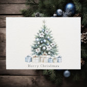 Cartes Pour Fêtes Annuelles Personnalisé Joyeux Noël Bleu Arbre Vert Étoile d'