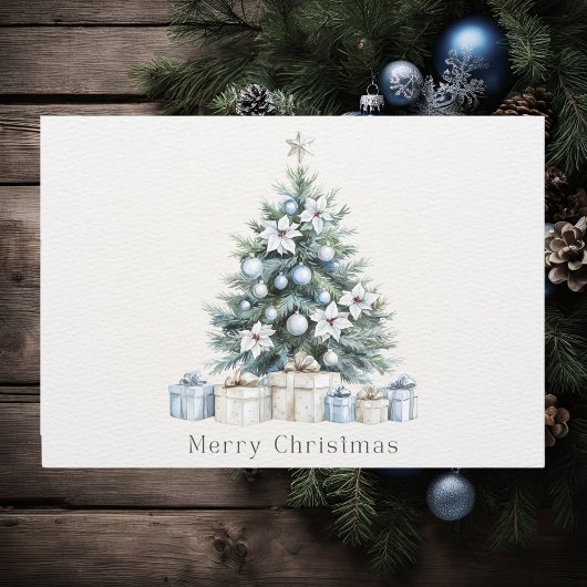 Cartes Pour Fêtes Annuelles Personnalisé Joyeux Noël Bleu Arbre Vert Étoile d'