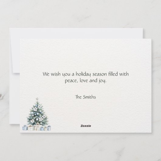 Cartes Pour Fêtes Annuelles Personnalisé Joyeux Noël Bleu Arbre Vert Étoile d' (Dos)