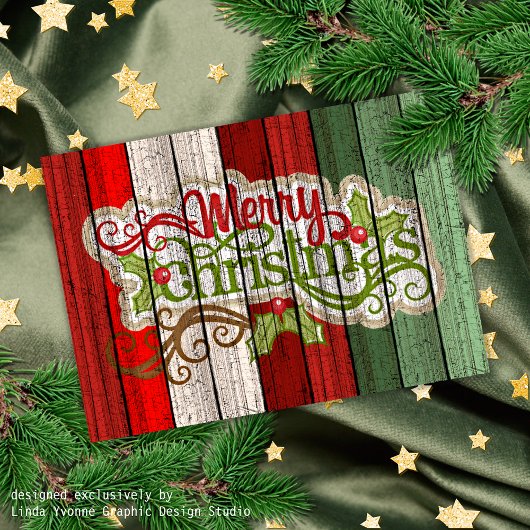 Cartes Pour Fêtes Annuelles Personnalisé Rouge Vert Patiné Planes Motif en boi