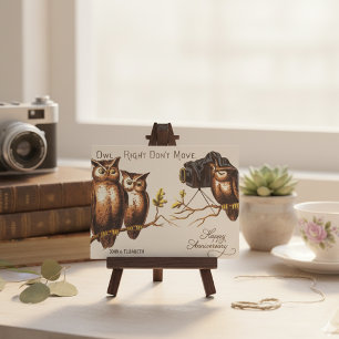 CARTES POUR FÊTES ANNUELLES PERSONNALISÉ VINTAGE FUNNY OWLS HEUREUX ANNIVERSAI