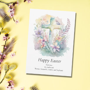 Cartes Pour Fêtes Annuelles Personnaliser Cross Floral Pastel Religieux Pâques