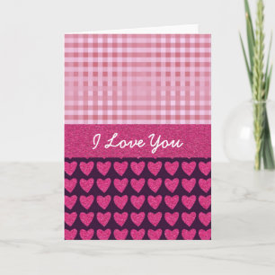 Cartes Pour Fêtes Annuelles Personnaliser I Love You Coeurs et en vichy roses