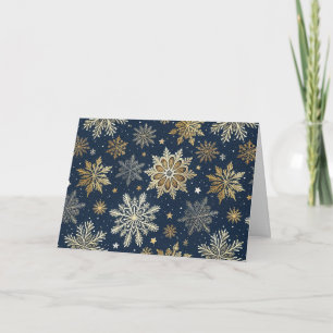 Cartes Pour Fêtes Annuelles Personnaliser Moderne Flocons de Neige Navy & Or