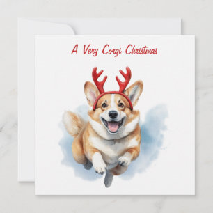 Cartes Pour Fêtes Annuelles Personnalisez Corgi de Noël avec des bois de renne