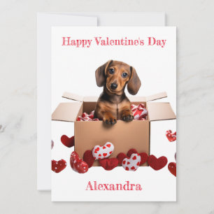 Cartes Pour Fêtes Annuelles Personnalisez Dachshund Chiot avec Coeurs Valentin