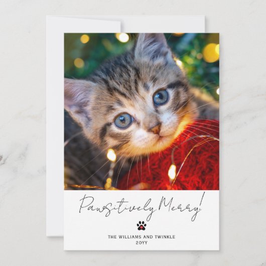 Cartes Pour Fêtes Annuelles Pet Photo 2 Picture Script Calligraphy Paw Print (Devant)
