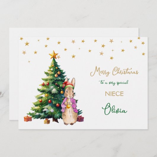 Cartes Pour Fêtes Annuelles Peter le lapin arbre de Noël Joyeux Noël (Devant / Derrière)