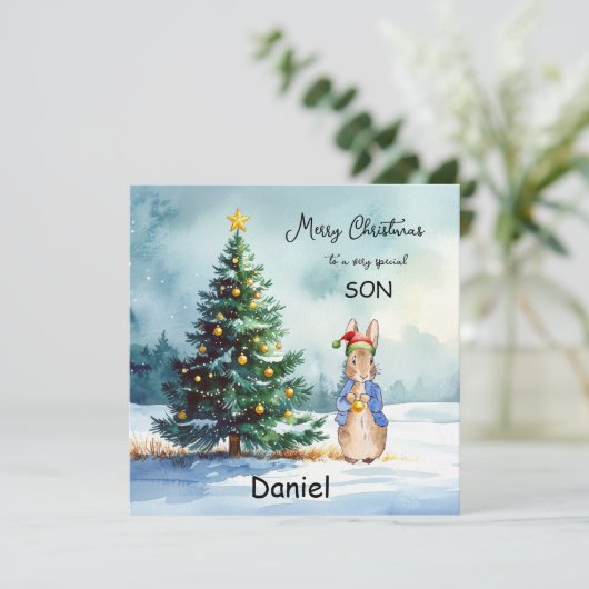 Cartes Pour Fêtes Annuelles Peter le sapin de Noël du lapin (Debout devant)