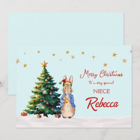 Cartes Pour Fêtes Annuelles Peter le sapin de Noël du lapin (Devant / Derrière)