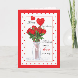 Cartes Pour Fêtes Annuelles Petit ami Saint Valentin Roses rouges Coeurs