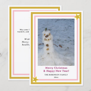 Cartes Pour Fêtes Annuelles Petit bonhomme de neige aux étoiles en or rose INS