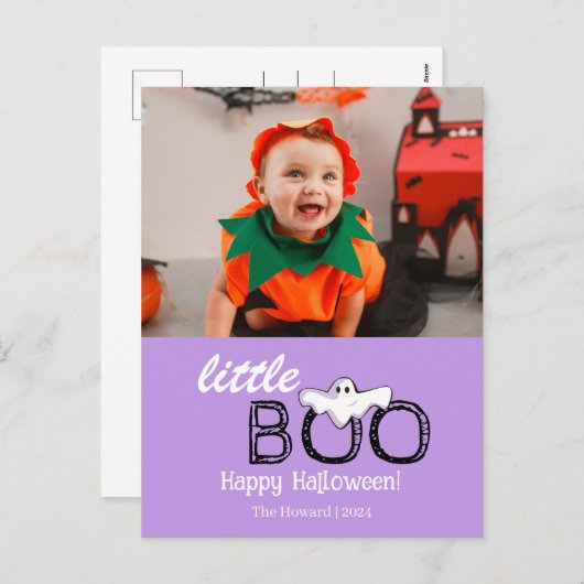 Cartes Pour Fêtes Annuelles Petit Boo ! Éffrayant Cute Halloween Photo de fami (Devant / Derrière)