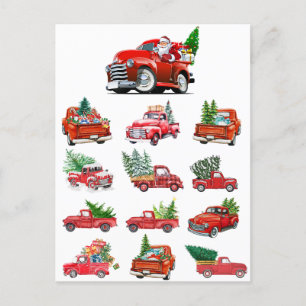 Cartes Pour Fêtes Annuelles Petit Camion Rouge qui transporte un sapin de Noël