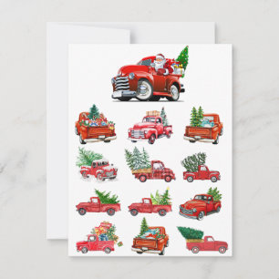 Cartes Pour Fêtes Annuelles Petit Camion Rouge qui transporte un sapin de Noël