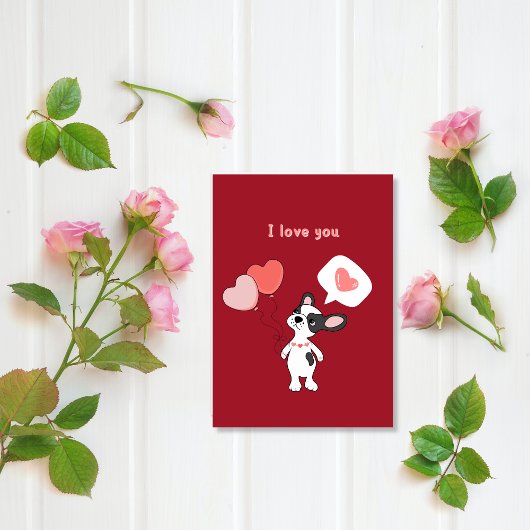 Cartes Pour Fêtes Annuelles Petit chiot avec ballons et coeurs Valentines Day