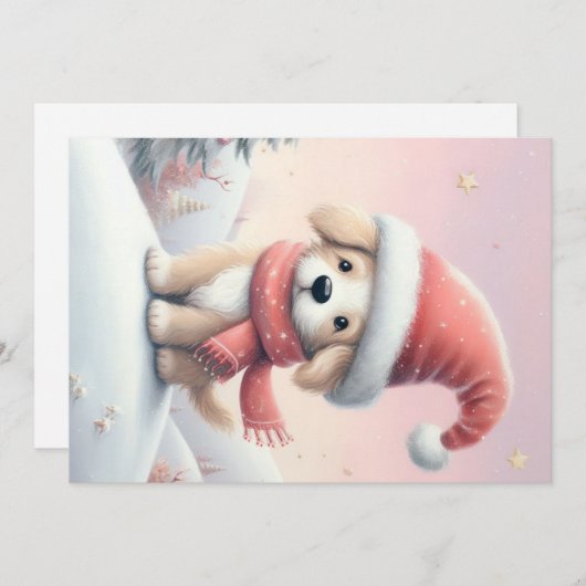 Cartes Pour Fêtes Annuelles Petit chiot de Noël en chapeau santa (Devant / Derrière)