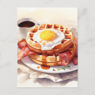 Cartes Pour Fêtes Annuelles Petit-déjeuner Oeuf Waffle Bacon Café Alimentation