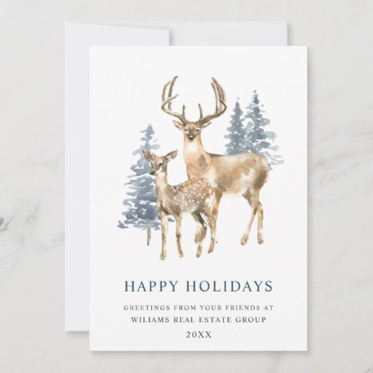 Cartes Pour Fêtes Annuelles Petit Élégant Cerf Arbre de Noël Entreprise (Devant)