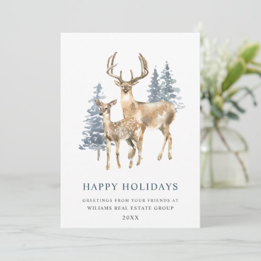 Cartes Pour Fêtes Annuelles Petit Élégant Cerf Arbre de Noël Entreprise (Debout devant)