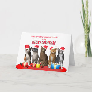 Cartes Pour Fêtes Annuelles Petit-fils et partenaire, Chats en casquettes de N
