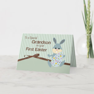 Cartes Pour Fêtes Annuelles Petit-fils première Pâques, ruban de lapin sur des