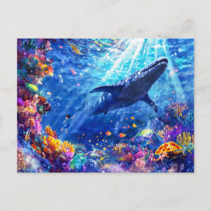 Cartes Pour Fêtes Annuelles Petit garçon nageant avec le récif de Liopleurodon
