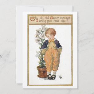 Cartes Pour Fêtes Annuelles Petit garçon Vintage mignon avec Lys de Pâques