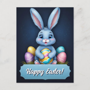 Cartes Pour Fêtes Annuelles Petit lapin de Pâques bleu mignon Joyeux Pâques