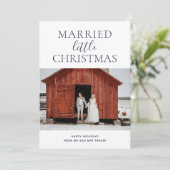 Cartes Pour Fêtes Annuelles Petit Noël bleu Script photo moderne (Debout devant)