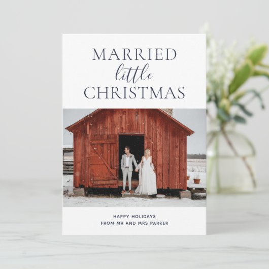 Cartes Pour Fêtes Annuelles Petit Noël bleu Script photo moderne (Debout devant)