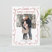 Cartes Pour Fêtes Annuelles Petit Noël Boho Rouge Bow Ribbon 2 Photo (Debout devant)