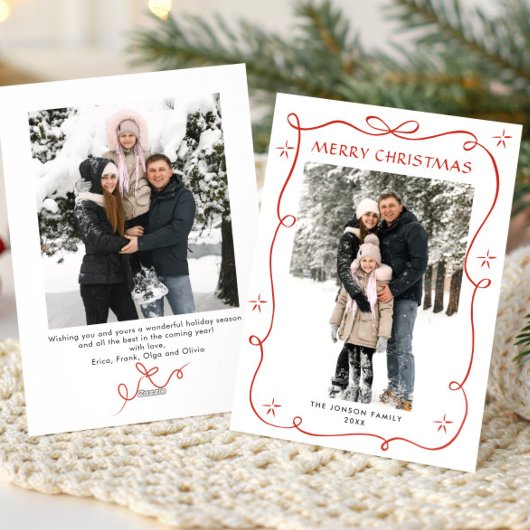 Cartes Pour Fêtes Annuelles Petit Noël Boho Rouge Bow Ribbon 2 Photo