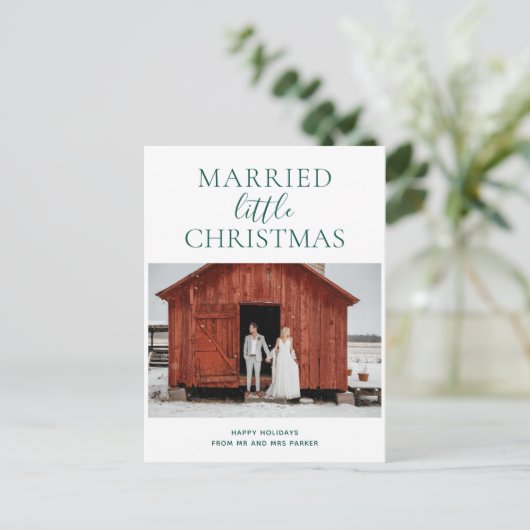 Cartes Pour Fêtes Annuelles Petit Noël Mariné vert Script photo moderne (Debout devant)