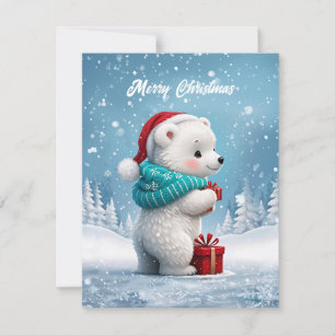 Cartes Pour Fêtes Annuelles Petit ours bébé mignon avec casquette de Noël