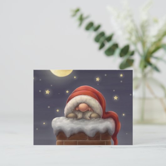 Cartes Pour Fêtes Annuelles Petit Père Noël dans une cheminée (Debout devant)