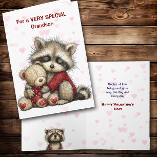 Cartes Pour Fêtes Annuelles Petit Raton Laveur et Ours en Peluche Petit-Fils S